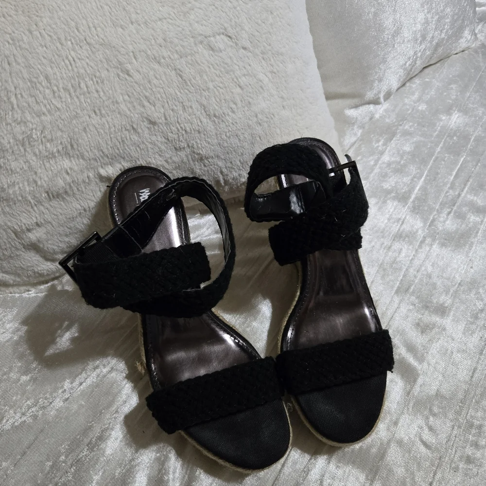Black Wedge Sandals Size 8 By Mossimo EUC